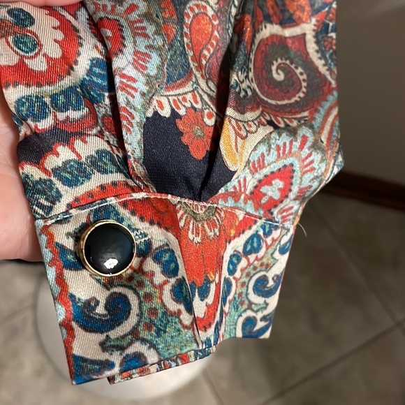 SHEIN multi paisley floral Boho satin feel button down shirt oversized Small - Picture 6 of 11